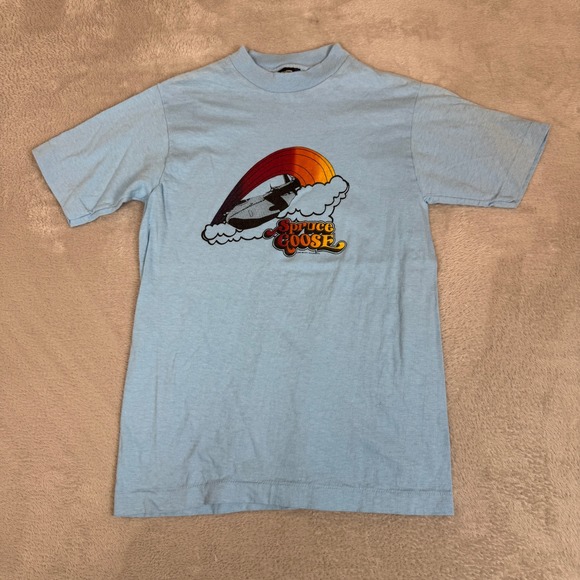 VTG 80s Spruce Goose Howard Hughes H-4‎ Hercules Aircraft Shirt Womens L Blue